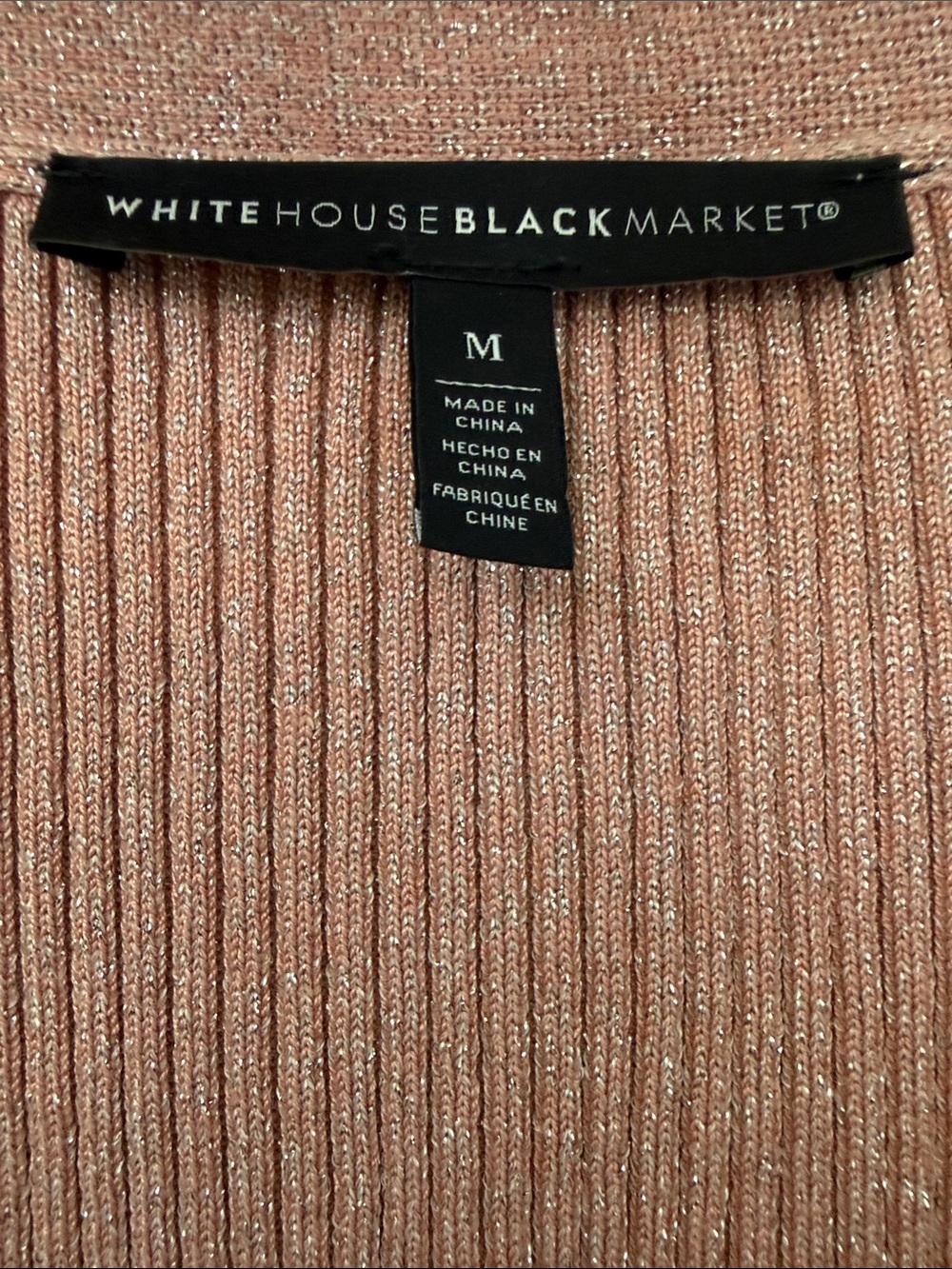White House Black Market Ribbed V-Neck Button Sweater - Dusty Rose/glitter - Picture 2 of 5